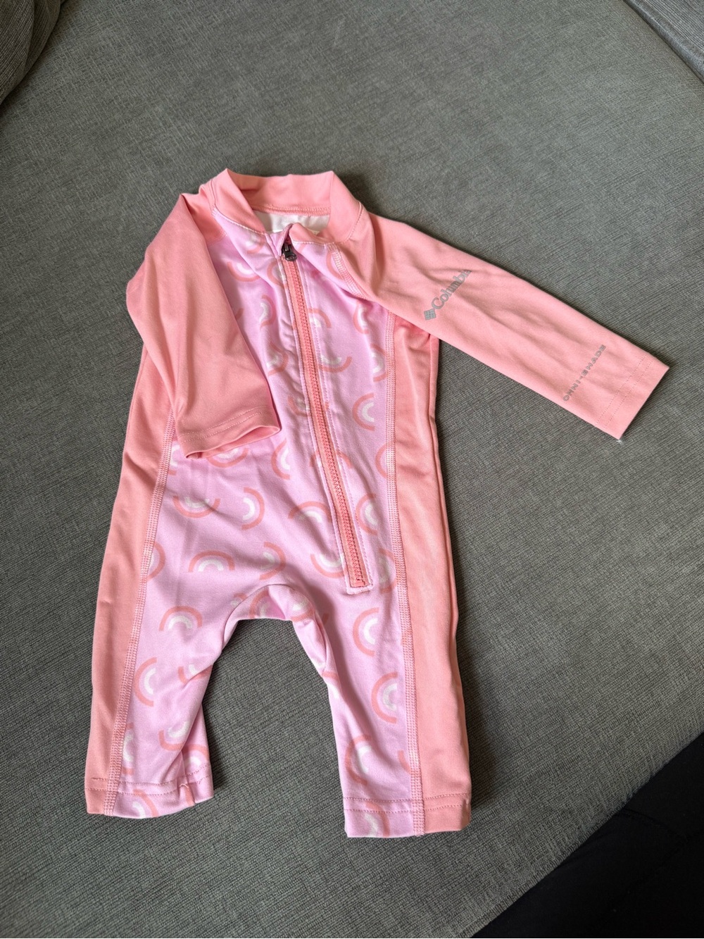 Columbia Pink Girls' One-Piece Rashguard Footie with Rainbow Print